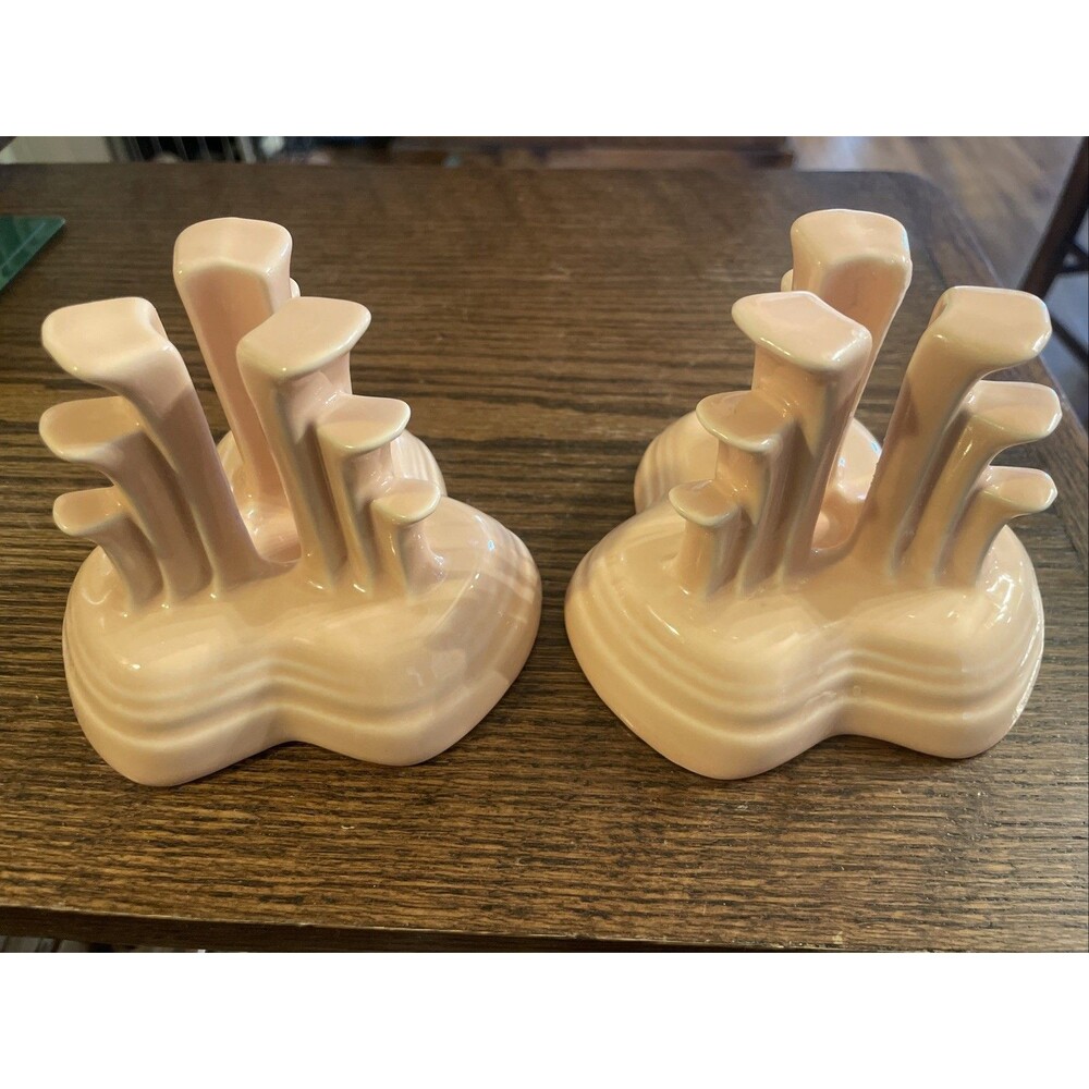 Pair Of FIESTA WARE APRICOT PYRAMID  CANDLE HOLDER USA MCM